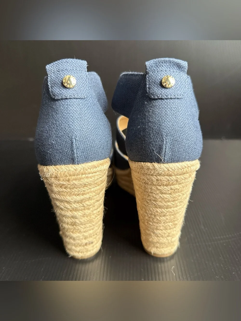 Pre-Owned Michael Kors Navy Canvas Damita Wedge Espadrille Women’s Size 9.5